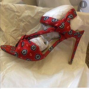 Raye Maxine satin patterned red heels